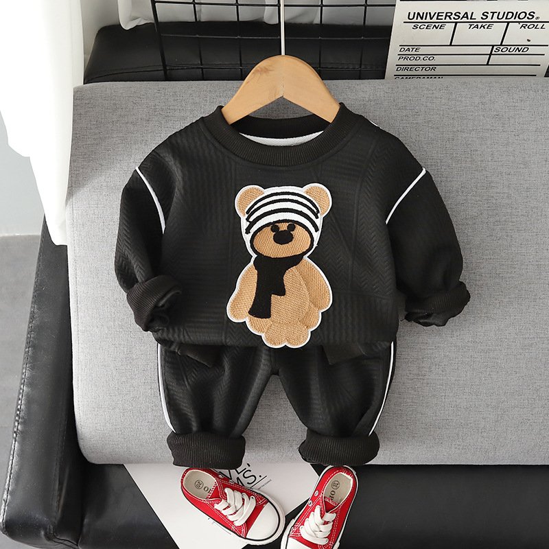 Two piece set of children's hoodie and solid color sports pants for boys