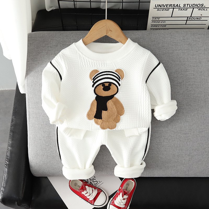 Two piece set of children's hoodie and solid color sports pants for boys