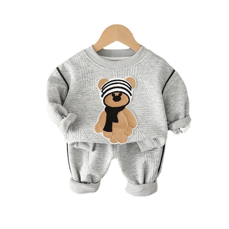 Two piece set of children's hoodie and solid color sports pants for boys