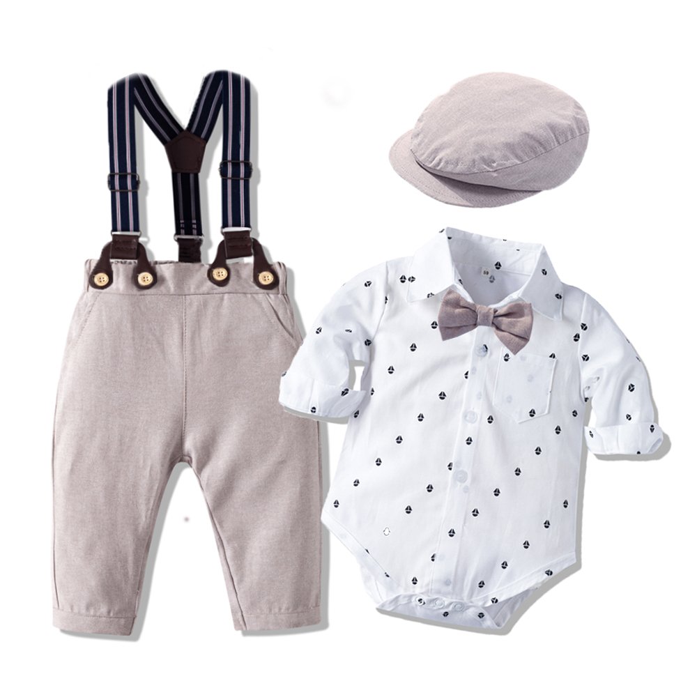 Toddler Boy Clothes 5pcs Long Sleeve Romper and Suspender Pants Set 3 6 12 months Infant Baby Boy Clothes Baby Clothing Sets