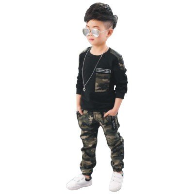 Children's suits spring and autumn models new boy suits hooded camouflage children's clothing two sets big boys clothes