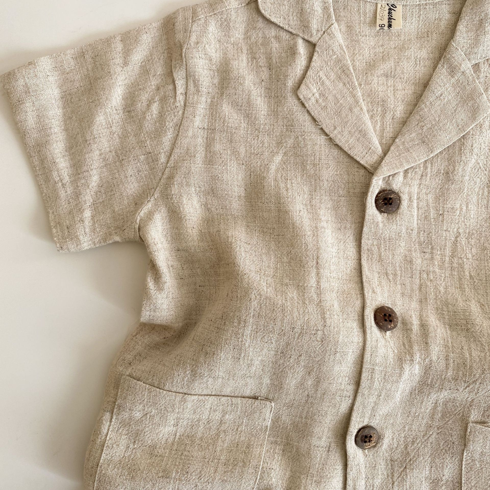 Summer Kids Boys Solid Brown Beige Linen Shirts Shorts Casual Children Clothes Sets