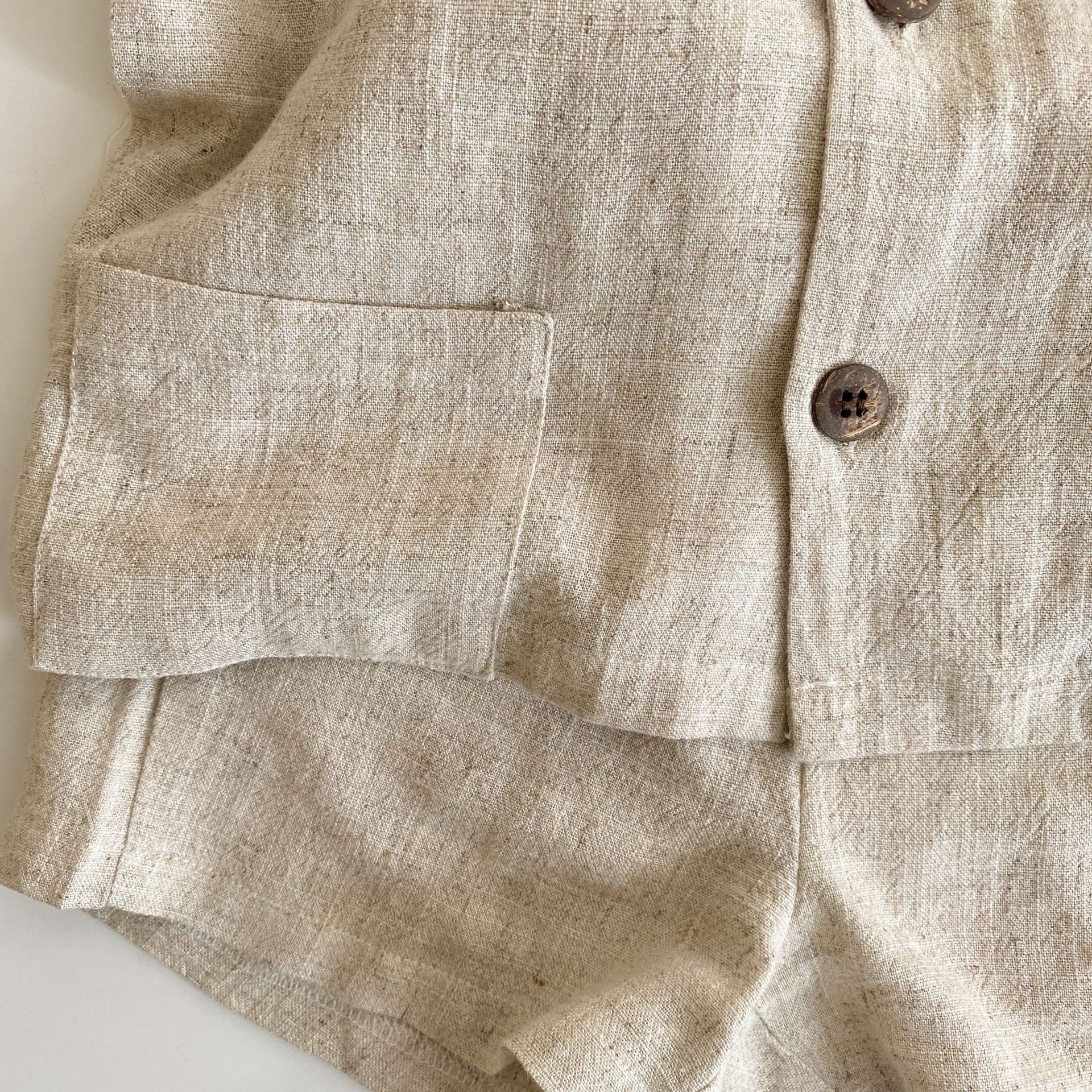 Summer Kids Boys Solid Brown Beige Linen Shirts Shorts Casual Children Clothes Sets