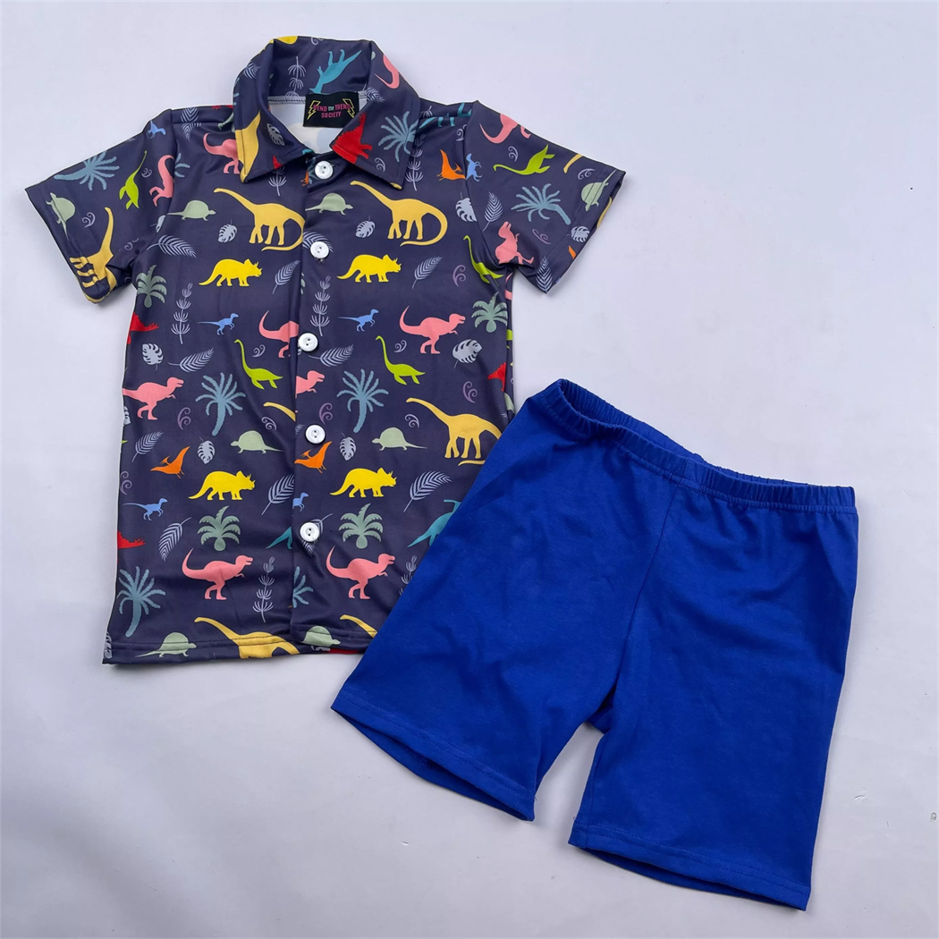 Summer Children's Baby Boy Casual Short Sleeve T-shirt Clothes Suit Outfit dino Print baby boys outfit clothing