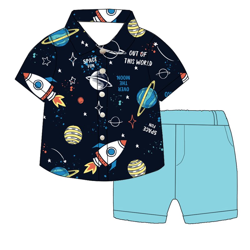 Summer Children's Baby Boy Casual Short Sleeve T-shirt Clothes Suit Outfit dino Print baby boys outfit clothing