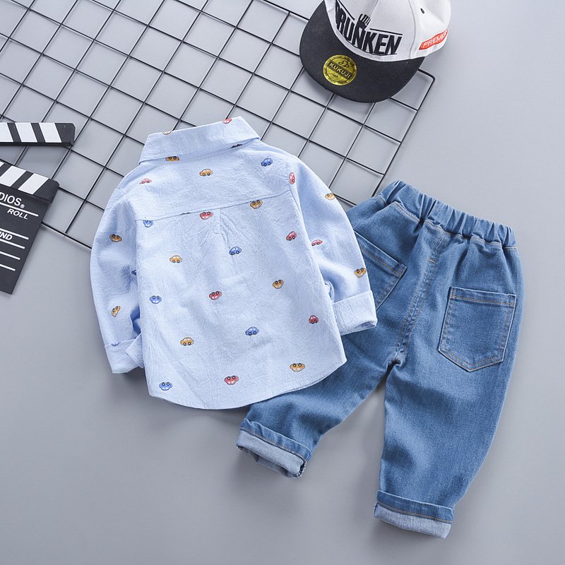 2024 New Children Long Sleeve Dinosaur Shirt Denim Pants Clothing set Kids Spring Casual Shirt Two Piece Boy Jeans Clothes Sets