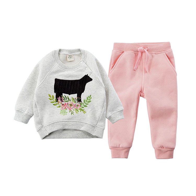 Custom wholesale children clothing sweatshirt children set children tshirt pullover sweater tracksuits track pants