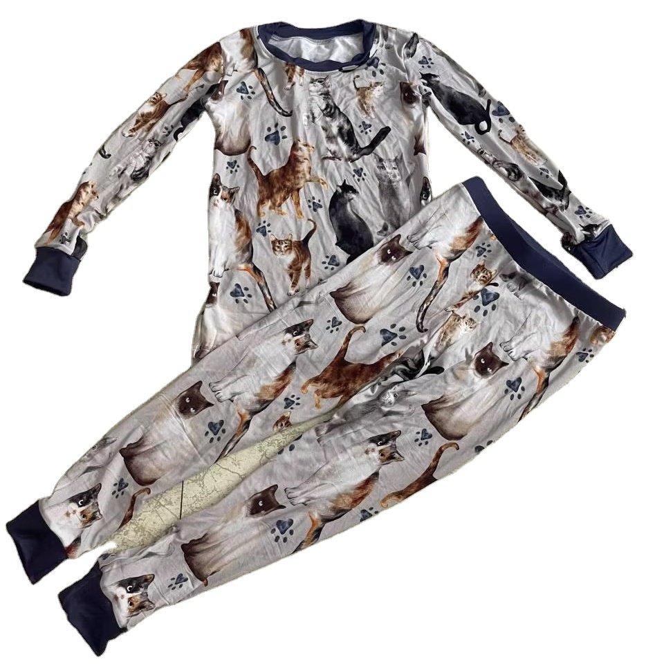 Qingli RTS Long Sleeve Kids Clothing Trousers Set Toddlers Spring And Autumn Wearable Suit Sweet Student Bamboo Pajamas Set