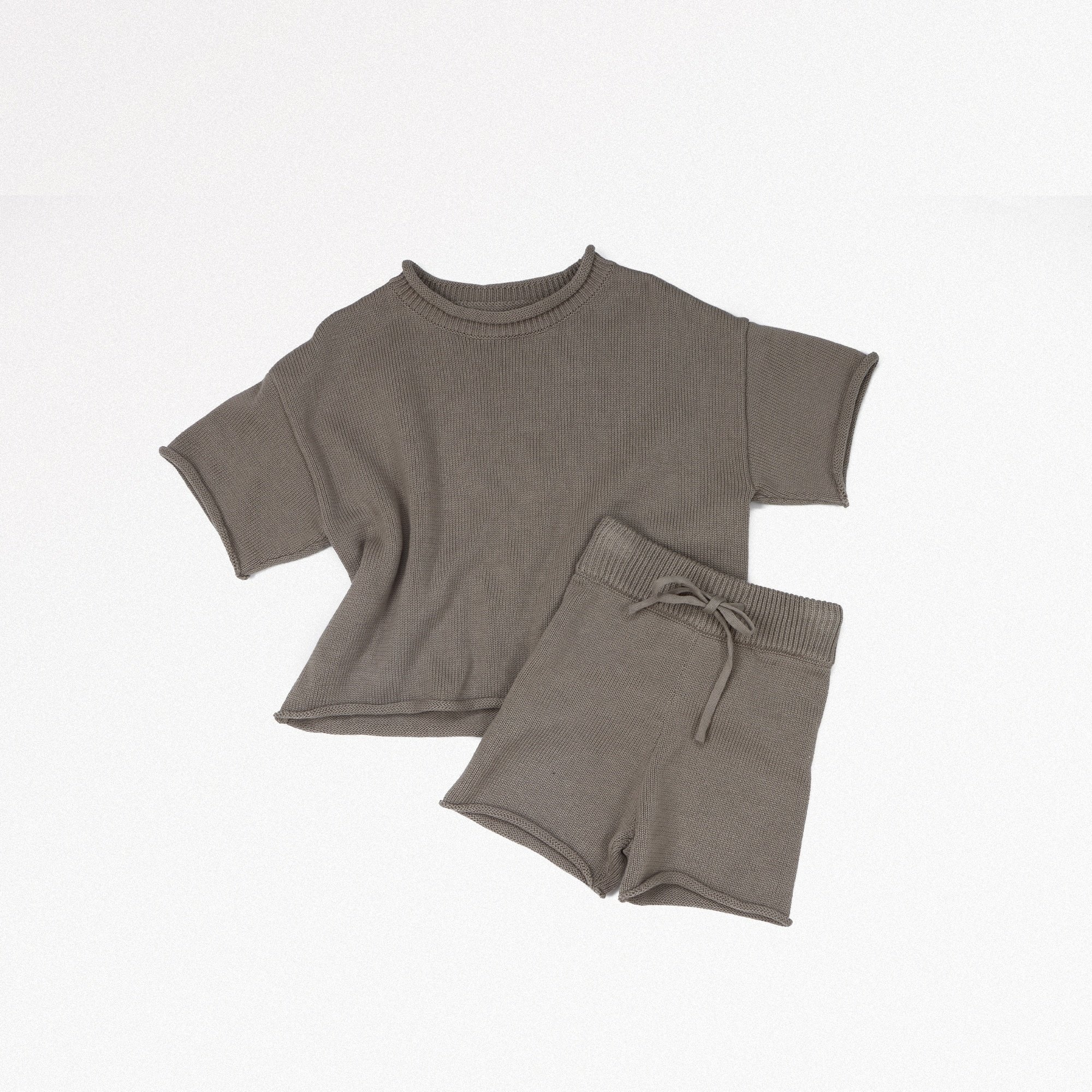 Custom Short Sleeve Solid Color Baby Knitted Sweater Cotton Toddlers Clothes Winter Kids Sweaters Baby Boy Clothing Set