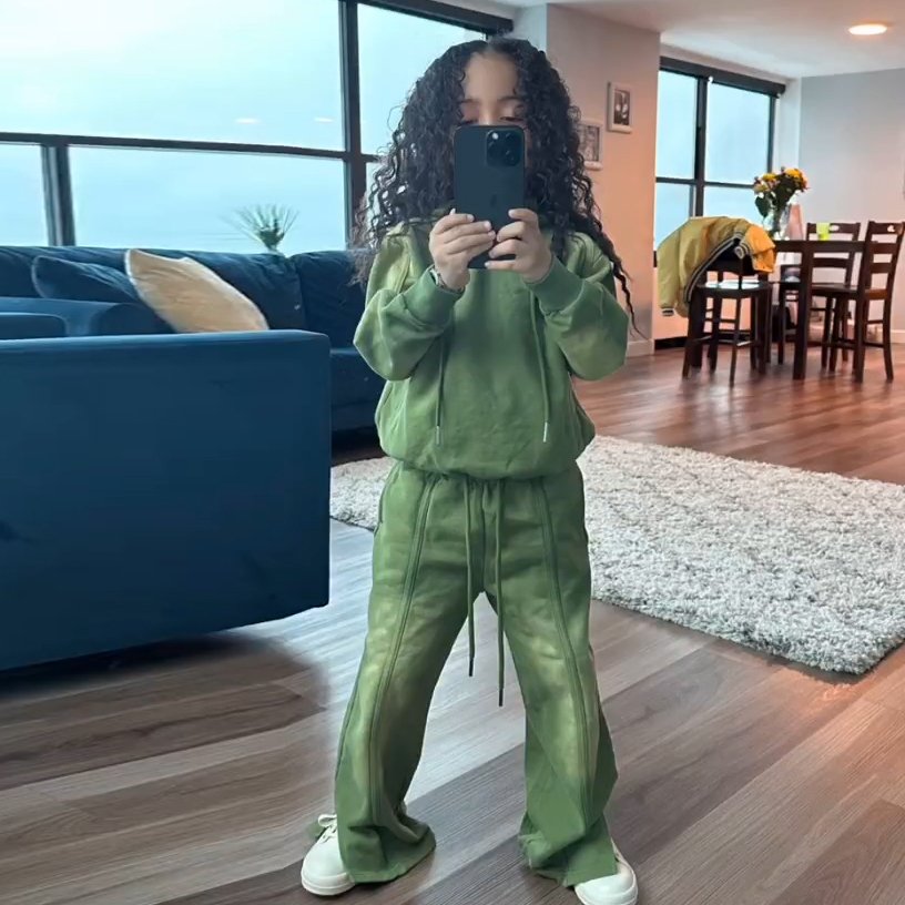 Custom Logo Vintage Boys Clothing Sets Cotton Puff Print Kids Hoodie Acid Wash Sweat pant And Hoodie Set Tracksuit For Children