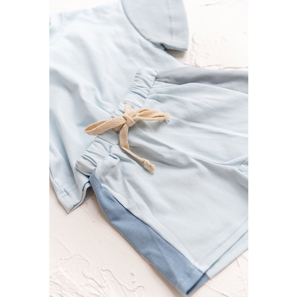 New Fashion Short Sleeve T Shirt Shorts Solid Color Block Boy Set 2 Piece Child Jogger Set