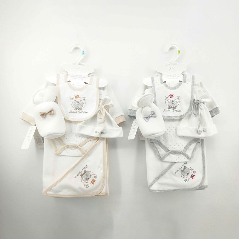 High Quality Interlock 100% Cotton 180g/M2 GSM Baby boy 6 PCS Clothes Set Newborn Baby boy Gift Sets