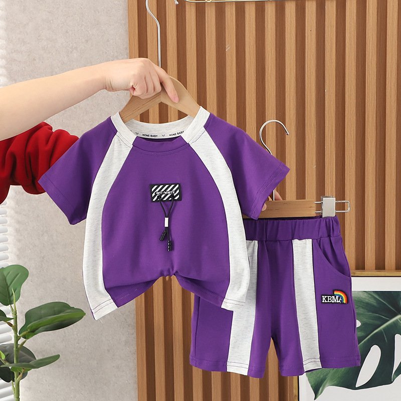 Summer Toddler Kids Color Stripe Matching Suit Baby Boy Fashion Design T-shirt Clothes Outfit Casual Children Clothing Set