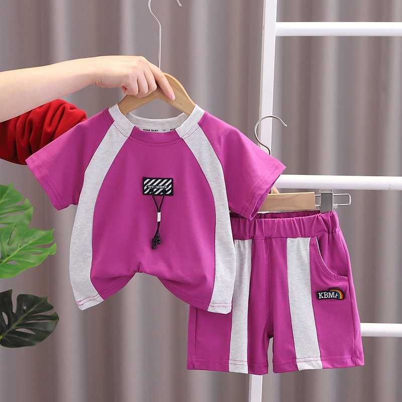 Summer Toddler Kids Color Stripe Matching Suit Baby Boy Fashion Design T-shirt Clothes Outfit Casual Children Clothing Set