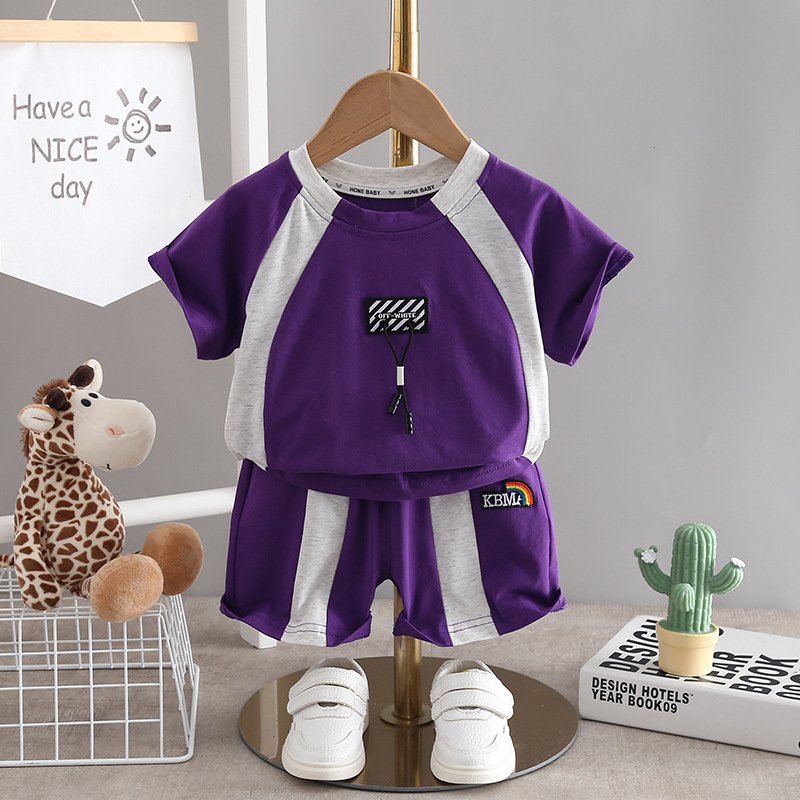 Summer Toddler Kids Color Stripe Matching Suit Baby Boy Fashion Design T-shirt Clothes Outfit Casual Children Clothing Set