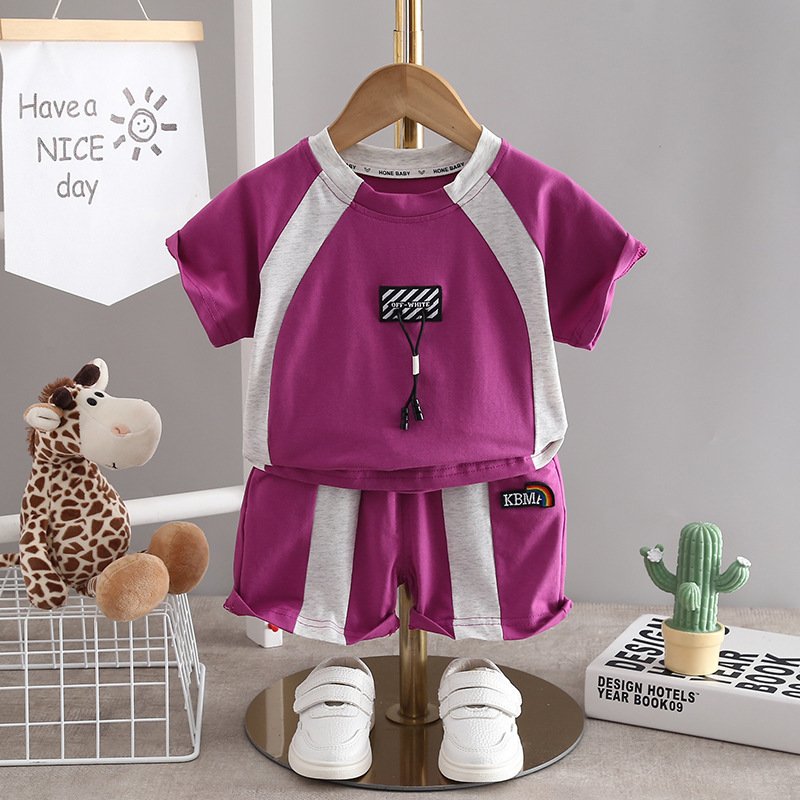 Summer Toddler Kids Color Stripe Matching Suit Baby Boy Fashion Design T-shirt Clothes Outfit Casual Children Clothing Set