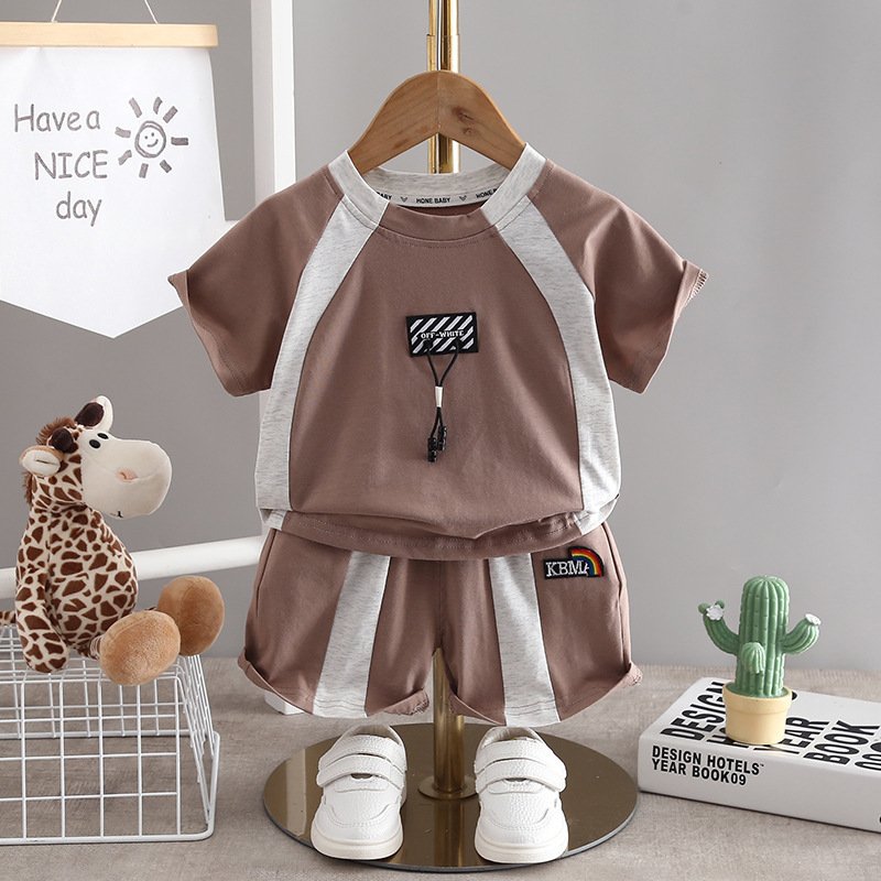 Summer Toddler Kids Color Stripe Matching Suit Baby Boy Fashion Design T-shirt Clothes Outfit Casual Children Clothing Set