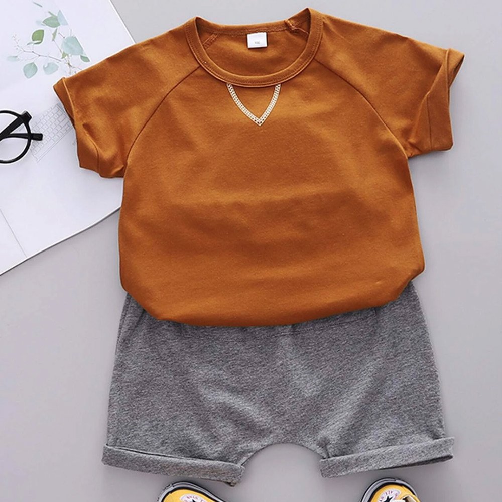 New Arrival Baby Boy Clothes Custom Black and Gray Short Sets Summer Suit Kids Boy 2 Pieces Kid Clothing Set