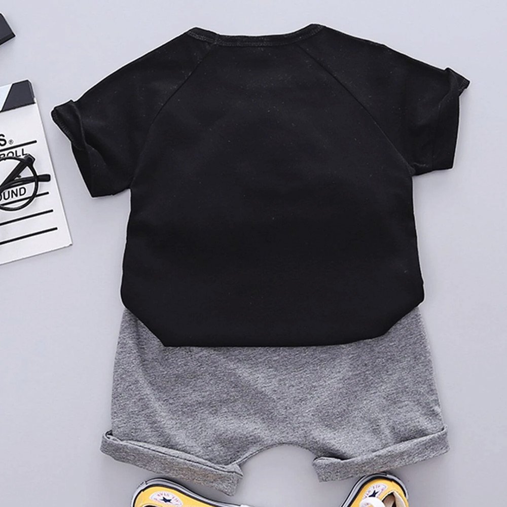 New Arrival Baby Boy Clothes Custom Black and Gray Short Sets Summer Suit Kids Boy 2 Pieces Kid Clothing Set