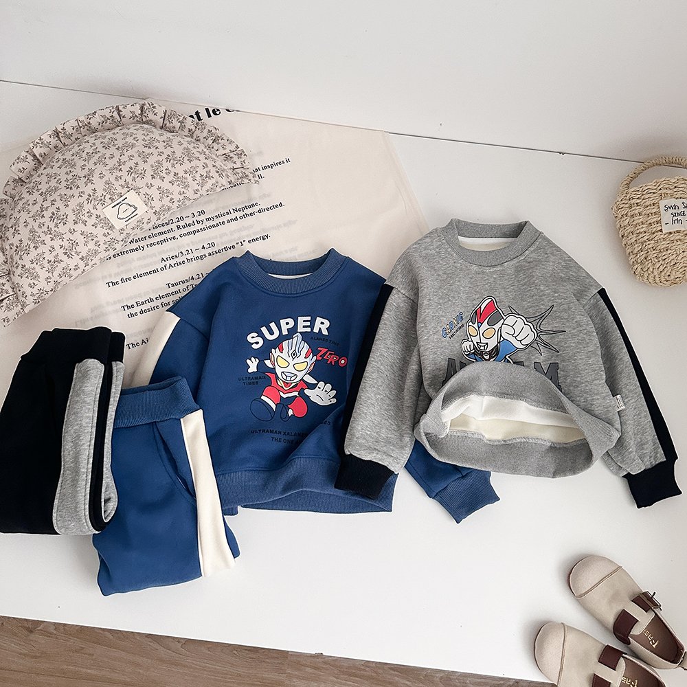 Purorigin Cartoon Design Ultraman Long Sleeve Pullover O-Neck Causal Fleece Kids Hoodies Set 2 PCS Sweatshirts and Sweatpants