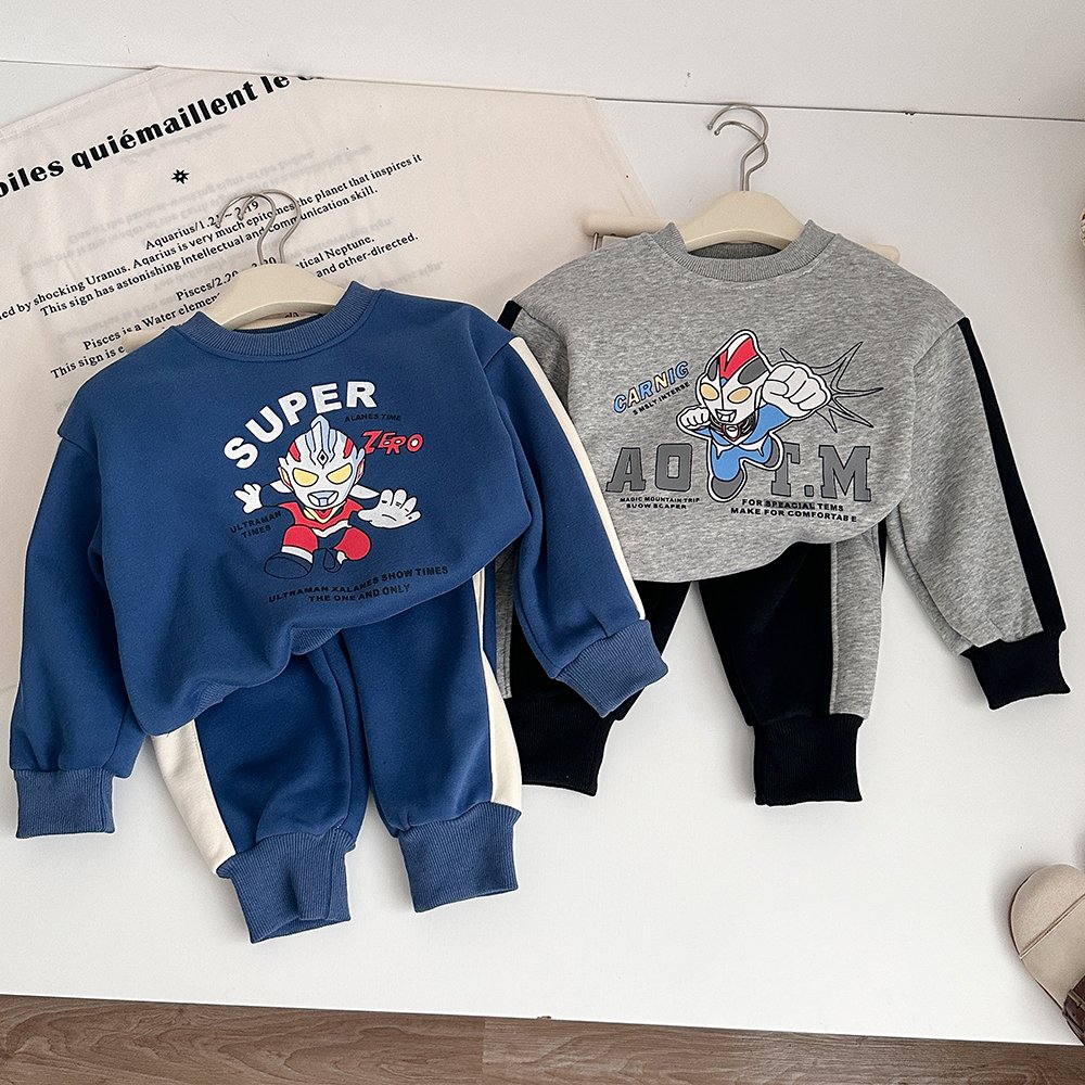 Purorigin Cartoon Design Ultraman Long Sleeve Pullover O-Neck Causal Fleece Kids Hoodies Set 2 PCS Sweatshirts and Sweatpants