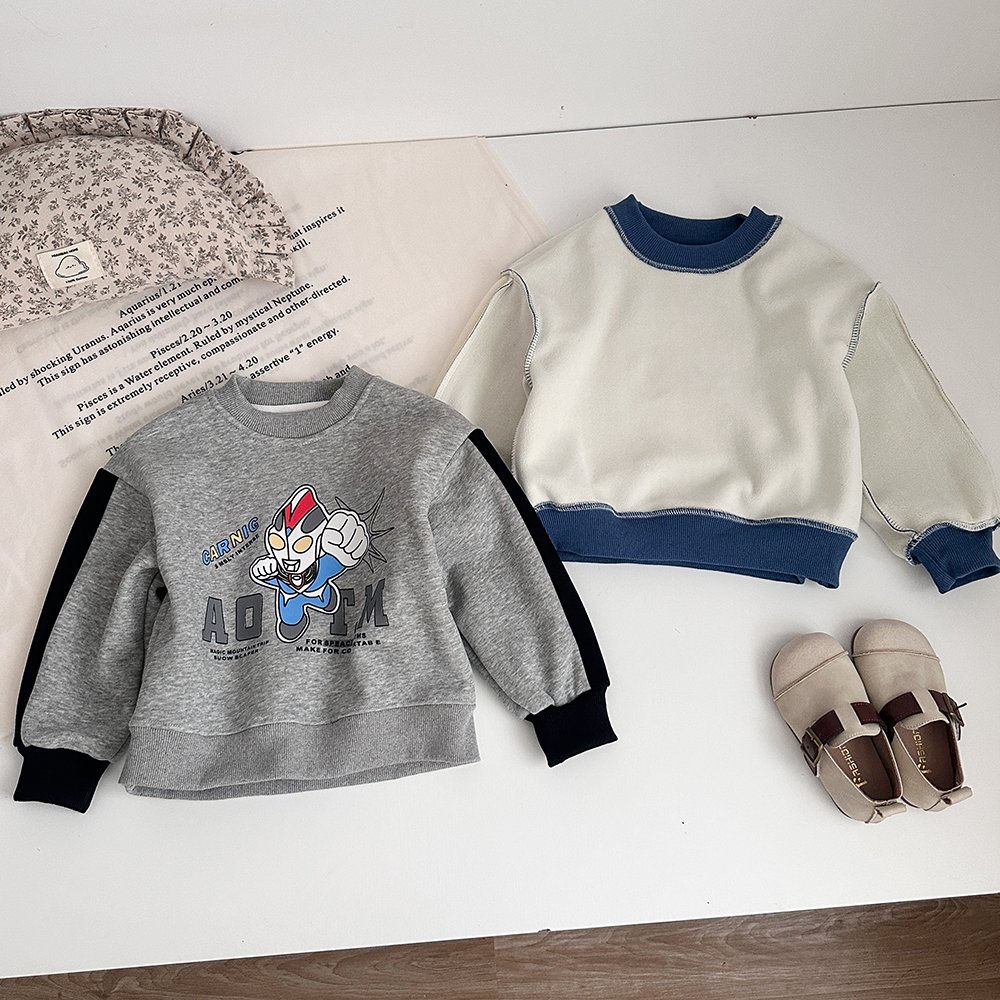 Purorigin Cartoon Design Ultraman Long Sleeve Pullover O-Neck Causal Fleece Kids Hoodies Set 2 PCS Sweatshirts and Sweatpants