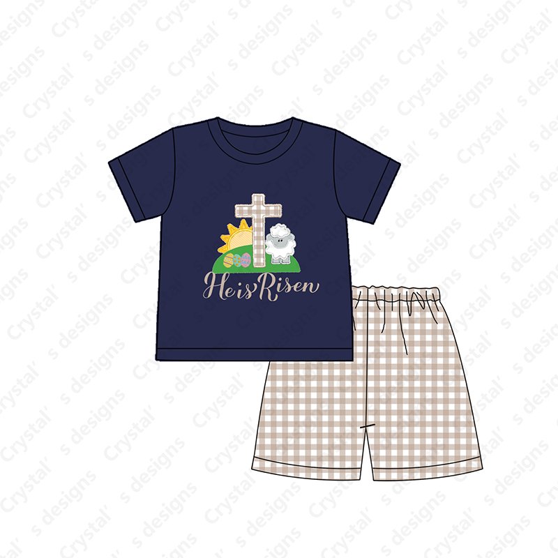 New arrival Easter children clothing sets short sleeve kids applique outfit custom Easter clothes for sibling matching clothes