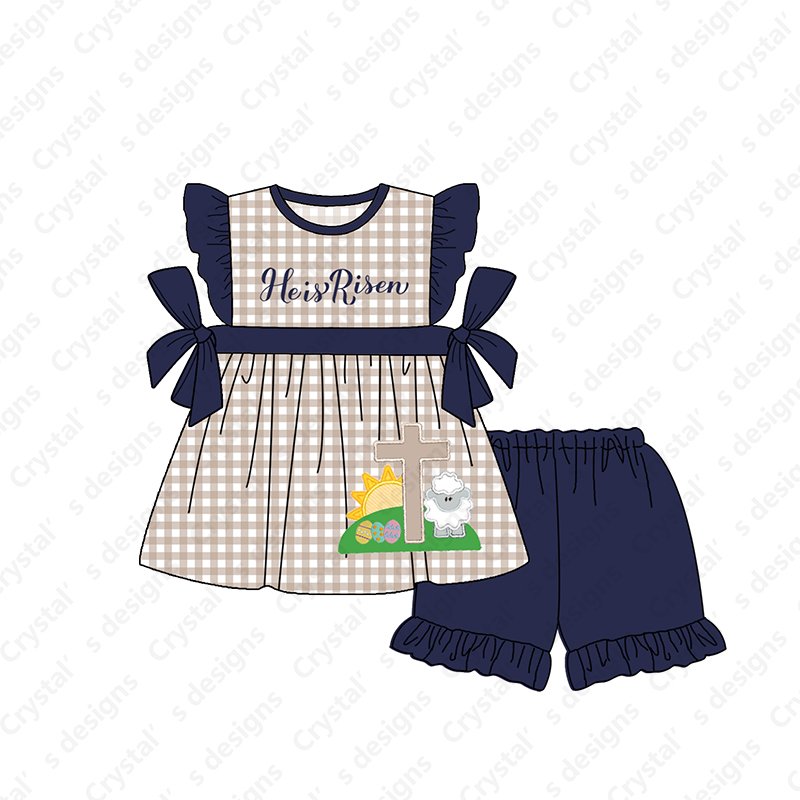 New arrival Easter children clothing sets short sleeve kids applique outfit custom Easter clothes for sibling matching clothes