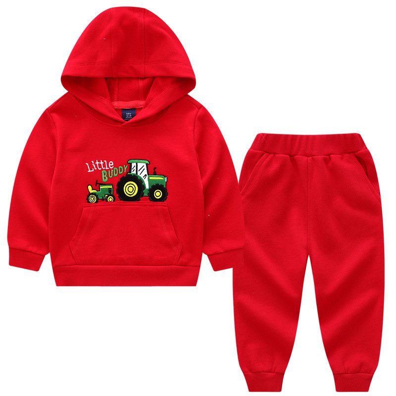 Wholesale Winter Toddler Legging Tractor Embroidery 2 PCS Boys Clothing Sets Kids Girls Hoodies Children Sweatshirt Outfits