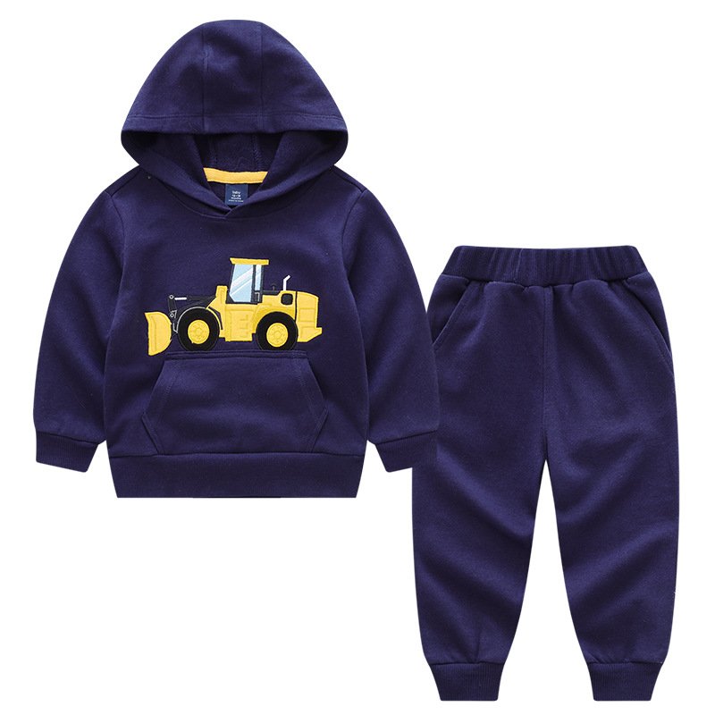Wholesale Winter Toddler Legging Tractor Embroidery 2 PCS Boys Clothing Sets Kids Girls Hoodies Children Sweatshirt Outfits