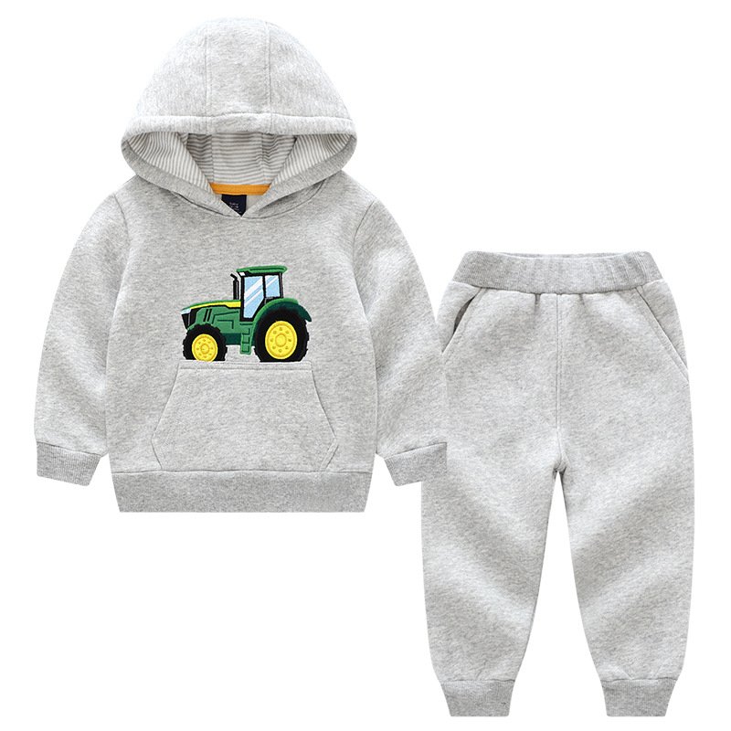 Wholesale Winter Toddler Legging Tractor Embroidery 2 PCS Boys Clothing Sets Kids Girls Hoodies Children Sweatshirt Outfits