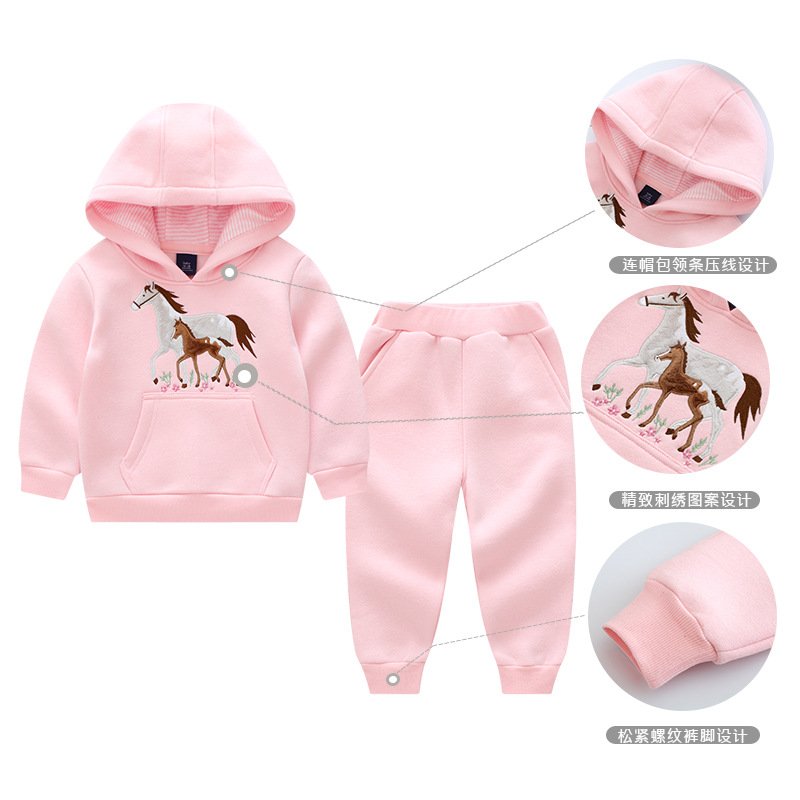 Wholesale Winter Toddler Legging Tractor Embroidery 2 PCS Boys Clothing Sets Kids Girls Hoodies Children Sweatshirt Outfits