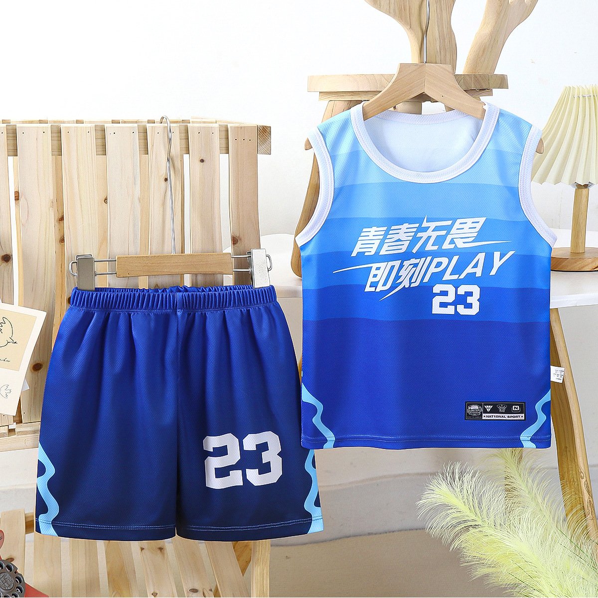 Summer Children's Wear Boys' Quick Dry Breathable Gradient Tank Top Two Piece Jersey Sports Training Jersey