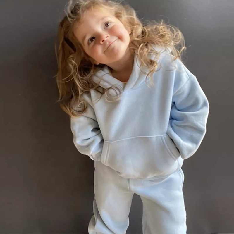 Boys and girls Korean version of the new winter suit cotton fashion simple solid color hoodie corset pants casual fleece suit