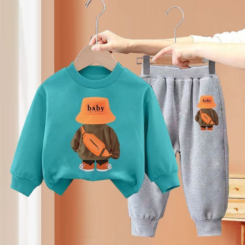 Boys' Autumn Suit 2024 New Children's Sweater Fashionable Kids Spring and Autumn Hoodie Clothes Wholesale