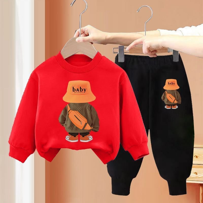 Boys' Autumn Suit 2024 New Children's Sweater Fashionable Kids Spring and Autumn Hoodie Clothes Wholesale