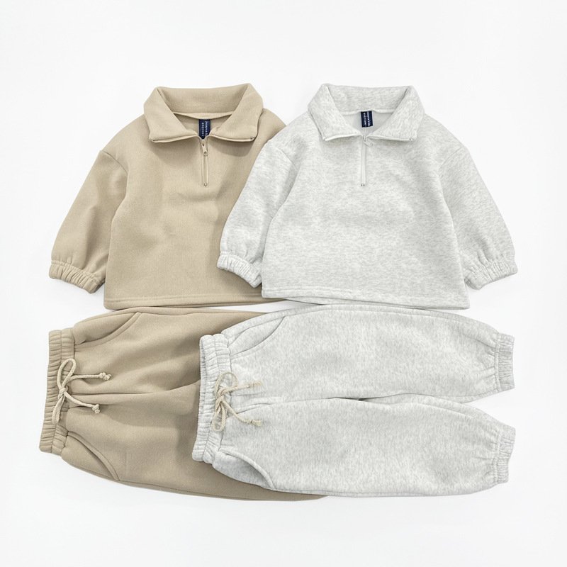boutique Children's winter clothing suit for boys and girls stylish zipper sweater shirt elastic pants kids blush clothing set