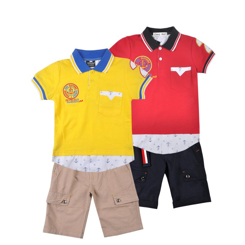 Alphabet applique pattern 2-10 years children clothing manufacturer children's outfit polo T-shirt on sale