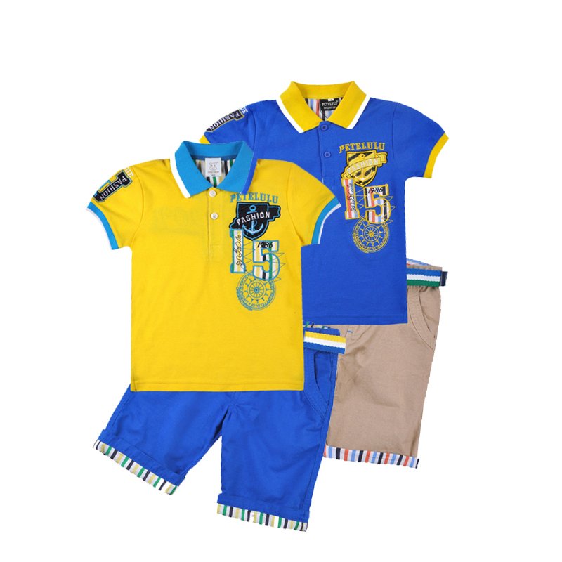 Alphabet applique pattern 2-10 years children clothing manufacturer children's outfit polo T-shirt on sale