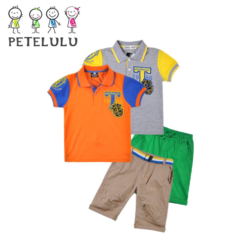 Alphabet applique pattern 2-10 years children clothing manufacturer children's outfit polo T-shirt on sale