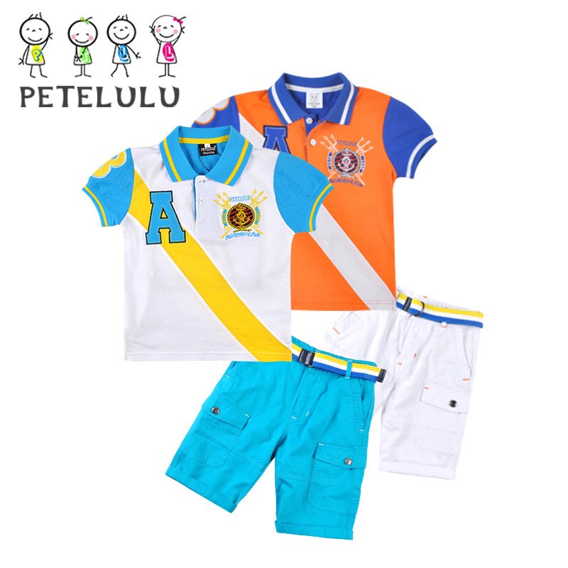 Alphabet applique pattern 2-10 years children clothing manufacturer children's outfit polo T-shirt on sale