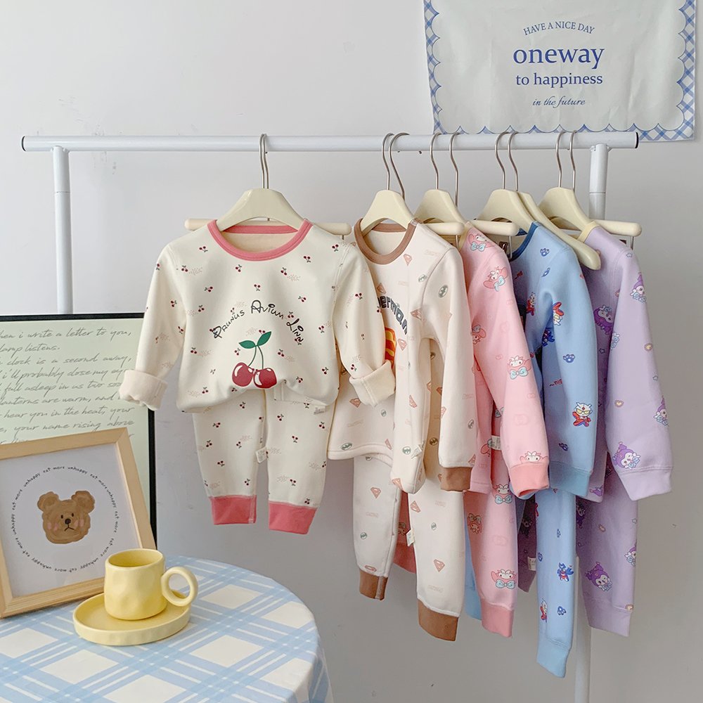 Purorigin children's fashion colorful pullover sweatshirt winter fleece-lined and thickened kids nightwear girls pajama set
