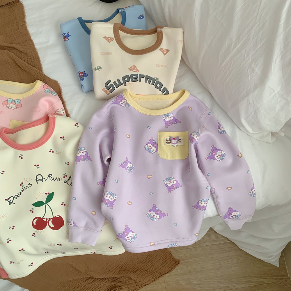 Purorigin children's fashion colorful pullover sweatshirt winter fleece-lined and thickened kids nightwear girls pajama set