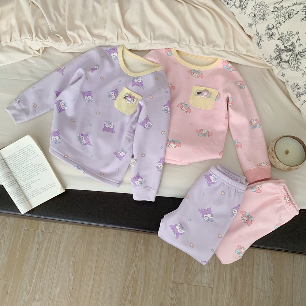 Purorigin children's fashion colorful pullover sweatshirt winter fleece-lined and thickened kids nightwear girls pajama set