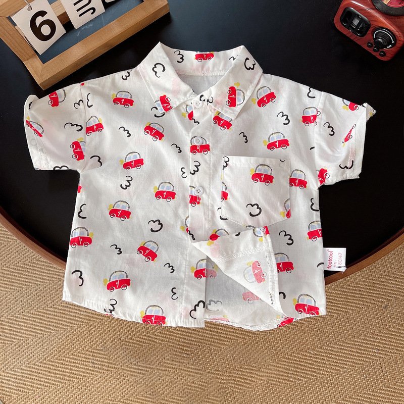 Newest Kids Summer Suits 2pcs Printed Shirt+Denim Shorts Casual Baby Boys Clothing Sets