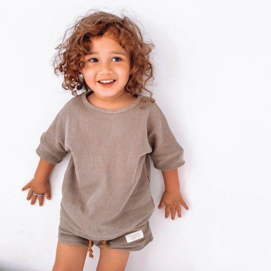 Custom Baby Boy Baby Girl Clothes Set Solid Casual Short Sleeve Waffle Summer Unisex Baby Clothing Sets