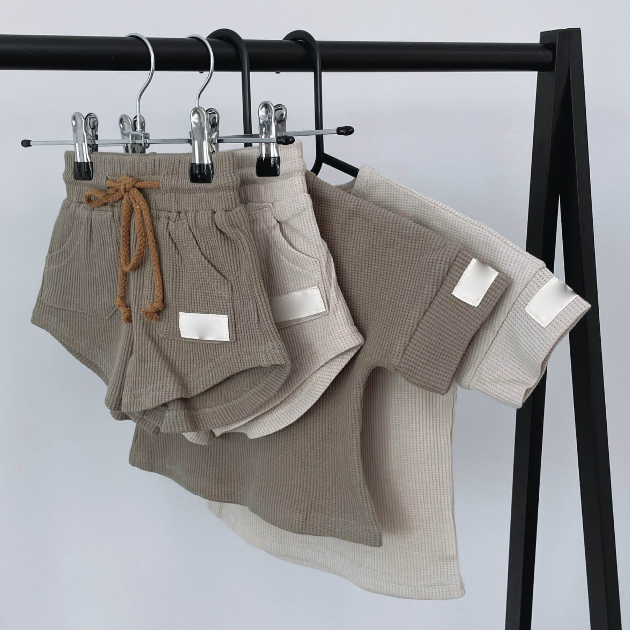 Custom Baby Boy Baby Girl Clothes Set Solid Casual Short Sleeve Waffle Summer Unisex Baby Clothing Sets