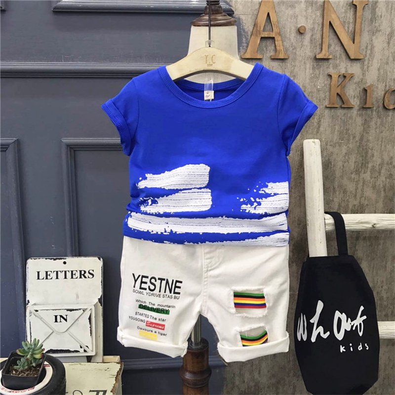 Children's Clothing: 2020 Summer New Arrival for Boys - Korean Style Printed Half-Sleeve T-Shirt A921006 and Shorts A991022