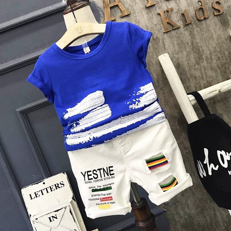 Children's Clothing: 2020 Summer New Arrival for Boys - Korean Style Printed Half-Sleeve T-Shirt A921006 and Shorts A991022