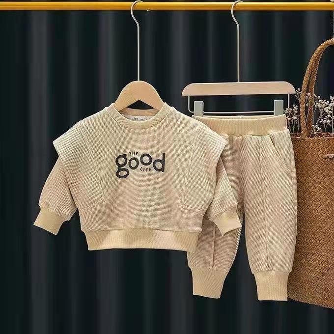 Chidren boy girl unisex clothes cotton waffle comfortable two piece baby boys' clothing sets